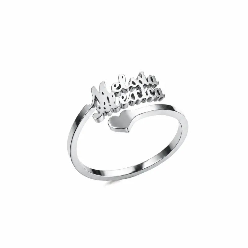 Bague 2 Prénoms Cœur Argenté