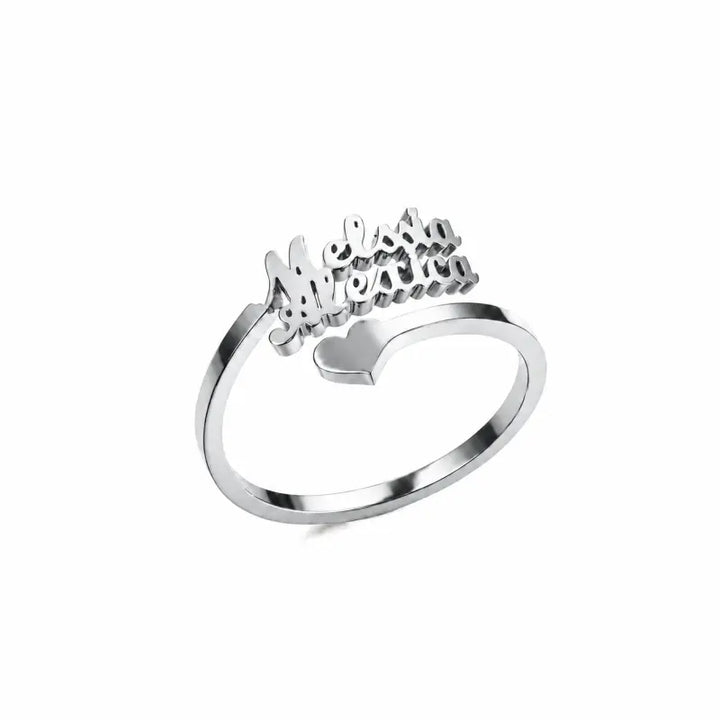 Bague 2 Prénoms Cœur Argenté