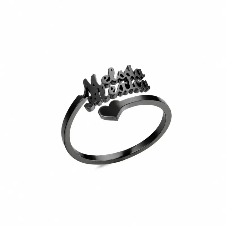 Bague 2 Prénoms Cœur Noir