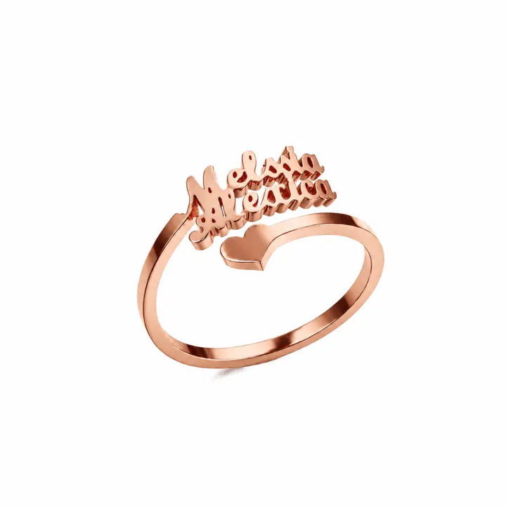 Bague 2 Prénoms Cœur Or rosé