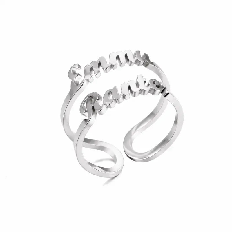 Bague 2 Prénoms Superposer Argenté