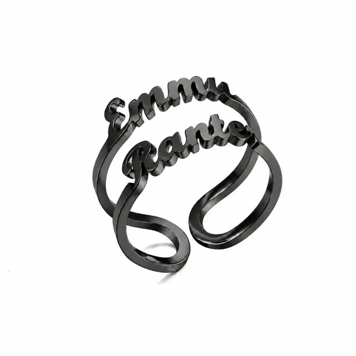 Bague 2 Prénoms Superposer Noir
