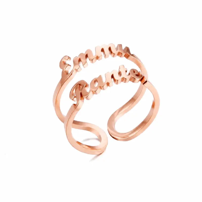 Bague 2 Prénoms Superposer Or rosé