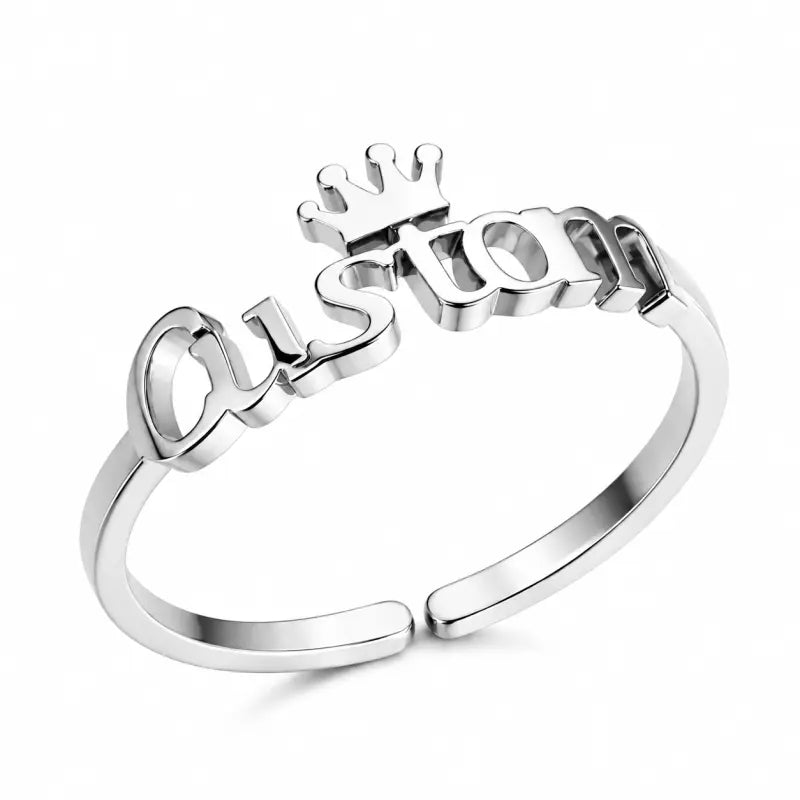 Bague Prénom Personnalisée Couronne Argenté