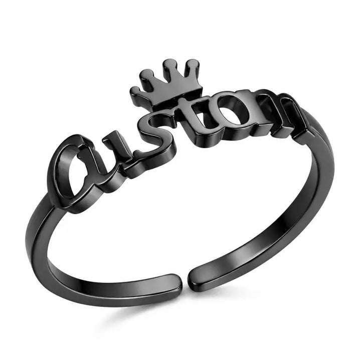 Bague Prénom Personnalisée Couronne Noir