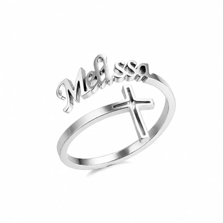 Bague Prénom Personnalisée Croix du Christ Argenté