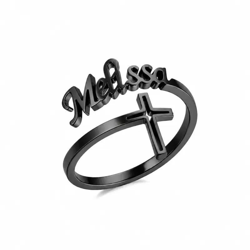 Bague Prénom Personnalisée Croix du Christ Noir