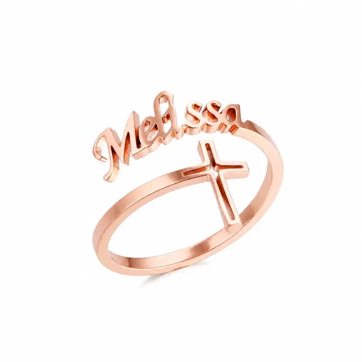 Bague Prénom Personnalisée Croix du Christ Or rosé