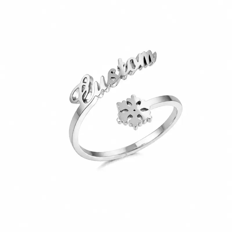 Bague Prénom Personnalisée Flocon Argenté