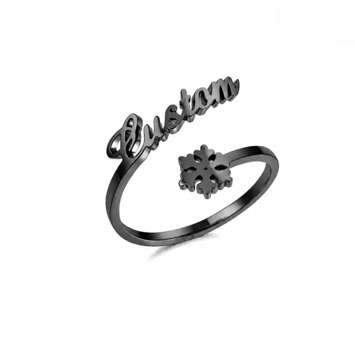 Bague Prénom Personnalisée Flocon Noir