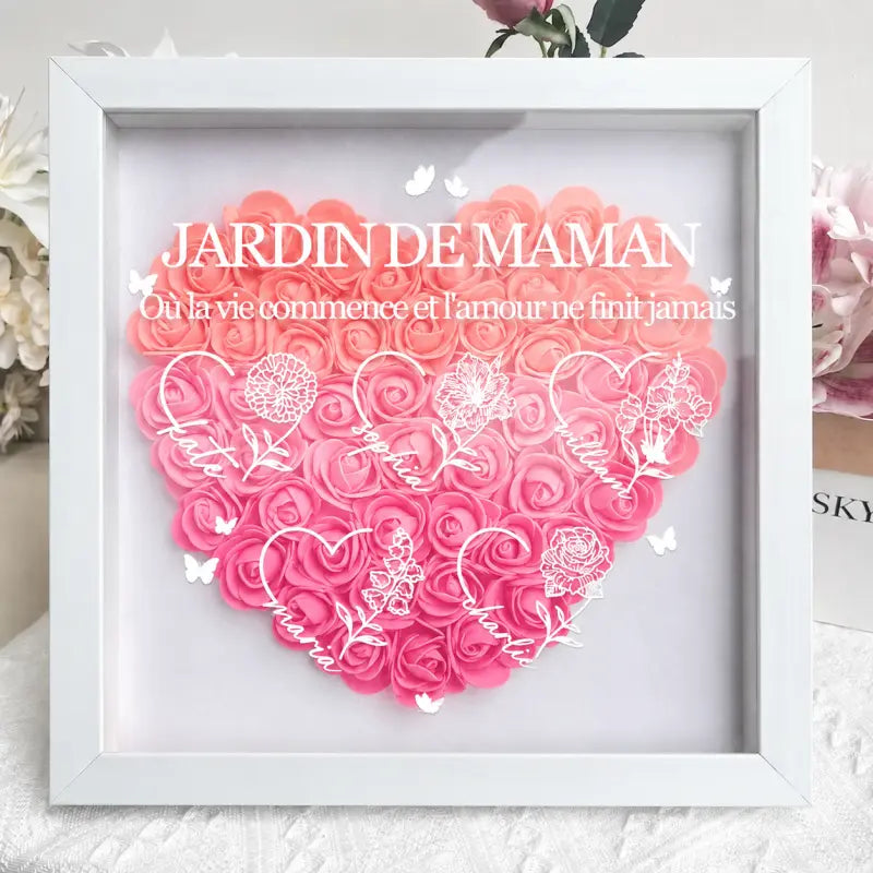 Boîte à Roses Personnalisée Cœur Cœur avec prénoms 1 Dégradé de rose