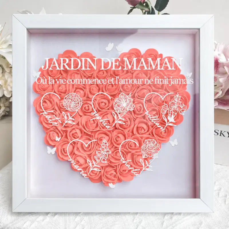 Boîte à Roses Personnalisée Cœur Cœur avec prénoms 1 Rose