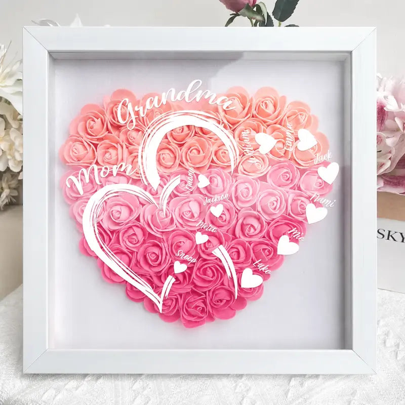 Boîte à Roses Personnalisée Cœur Cœur avec prénoms 2 Dégradé de rose