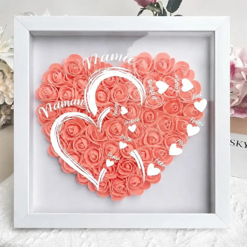 Boîte à Roses Personnalisée Cœur Cœur avec prénoms 2 Rose