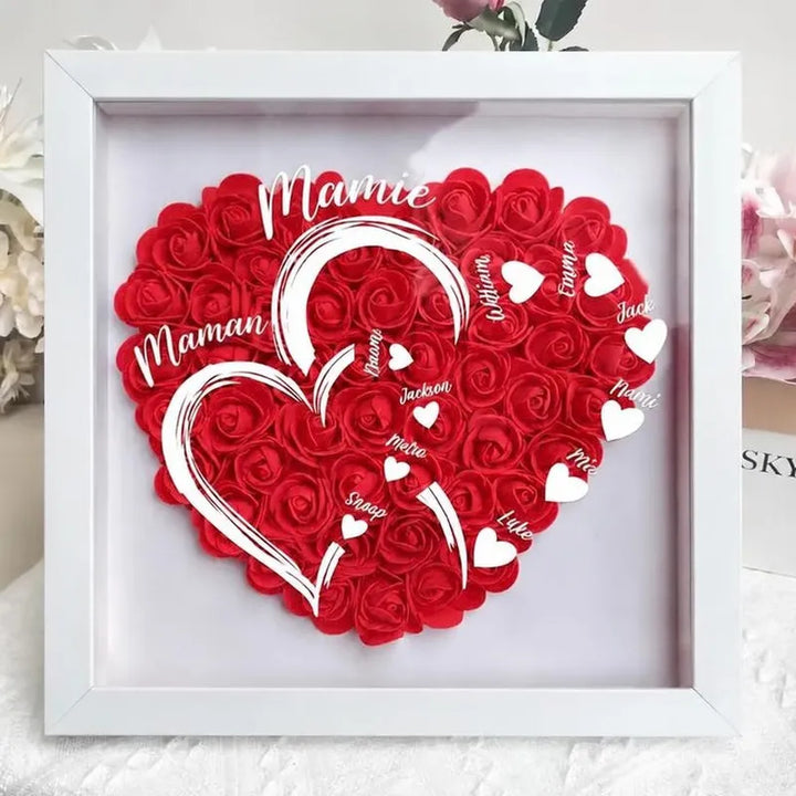 Boîte à Roses Personnalisée Cœur Cœur avec prénoms 2 Rouge