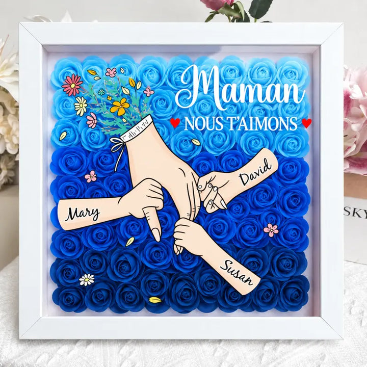 Boîte à Roses Personnalisée Cœur Main avec prénoms Dégradé de bleu