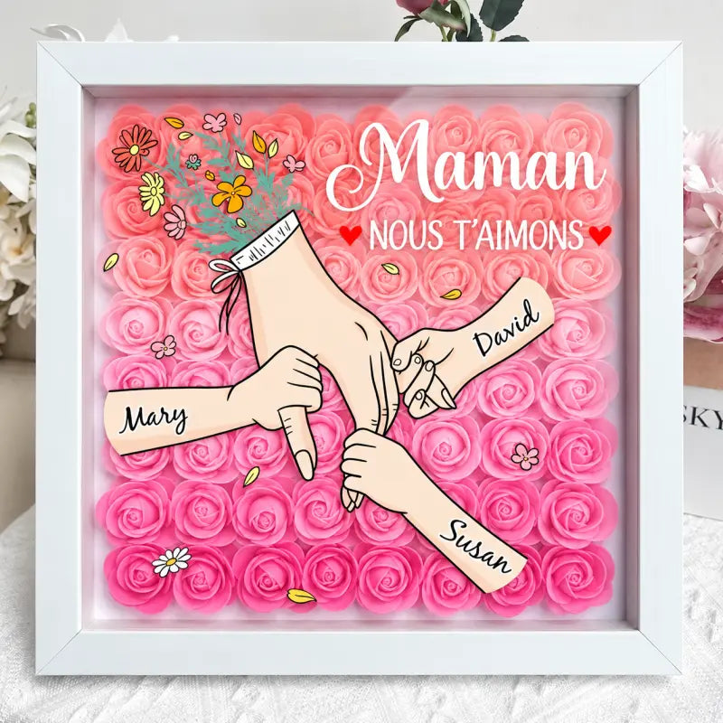 Boîte à Roses Personnalisée Cœur Main avec prénoms Dégradé de rose