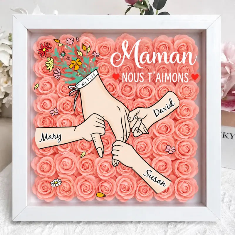 Boîte à Roses Personnalisée Cœur Main avec prénoms Rose