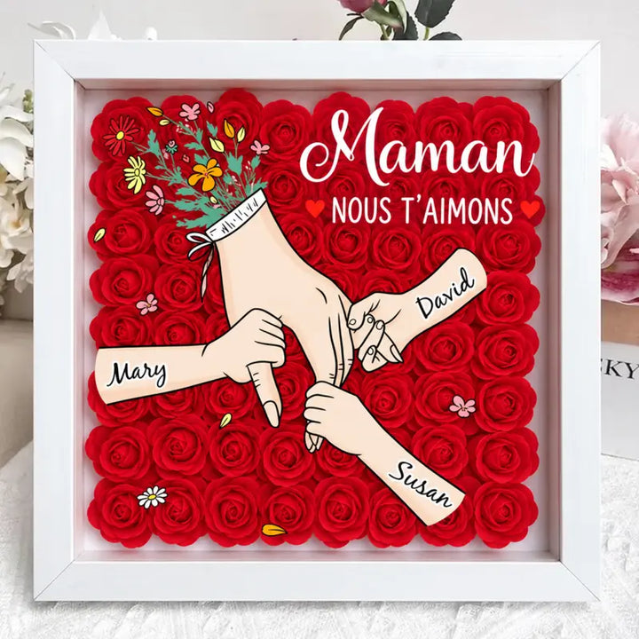 Boîte à Roses Personnalisée Cœur Main avec prénoms Rouge