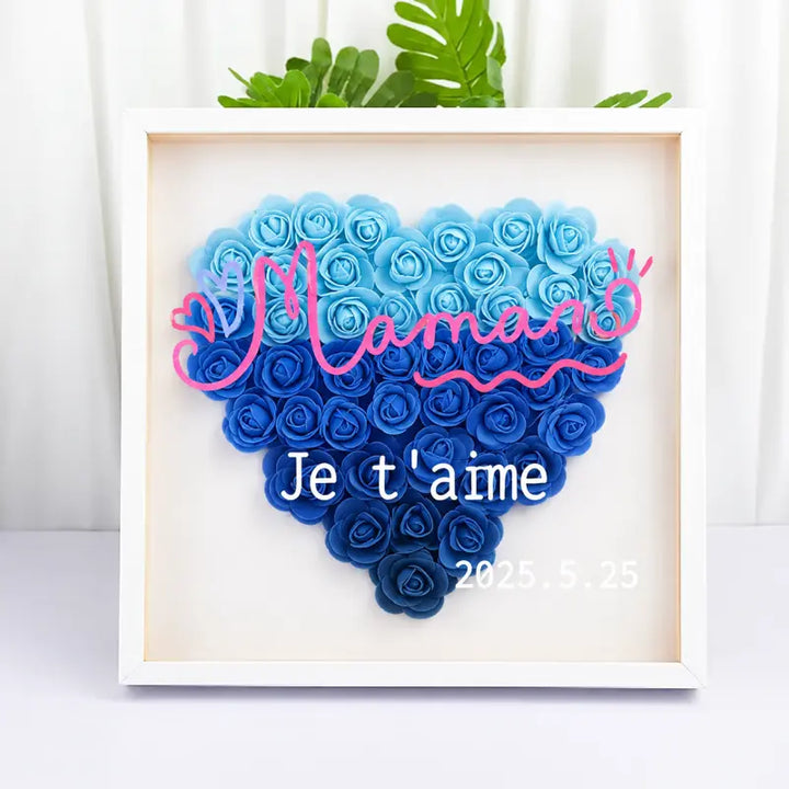 Boîte à Roses Personnalisée Cœur Texte et date Dégradé de bleu