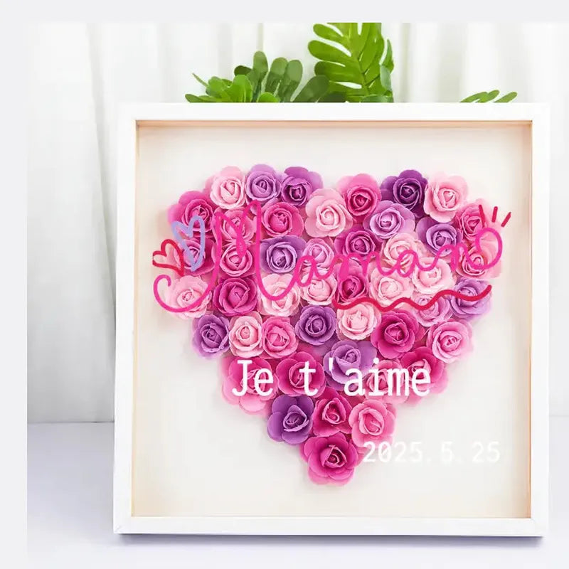 Boîte à Roses Personnalisée Cœur Texte et date Dégradé de violet