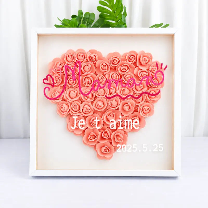 Boîte à Roses Personnalisée Cœur Texte et date Rose
