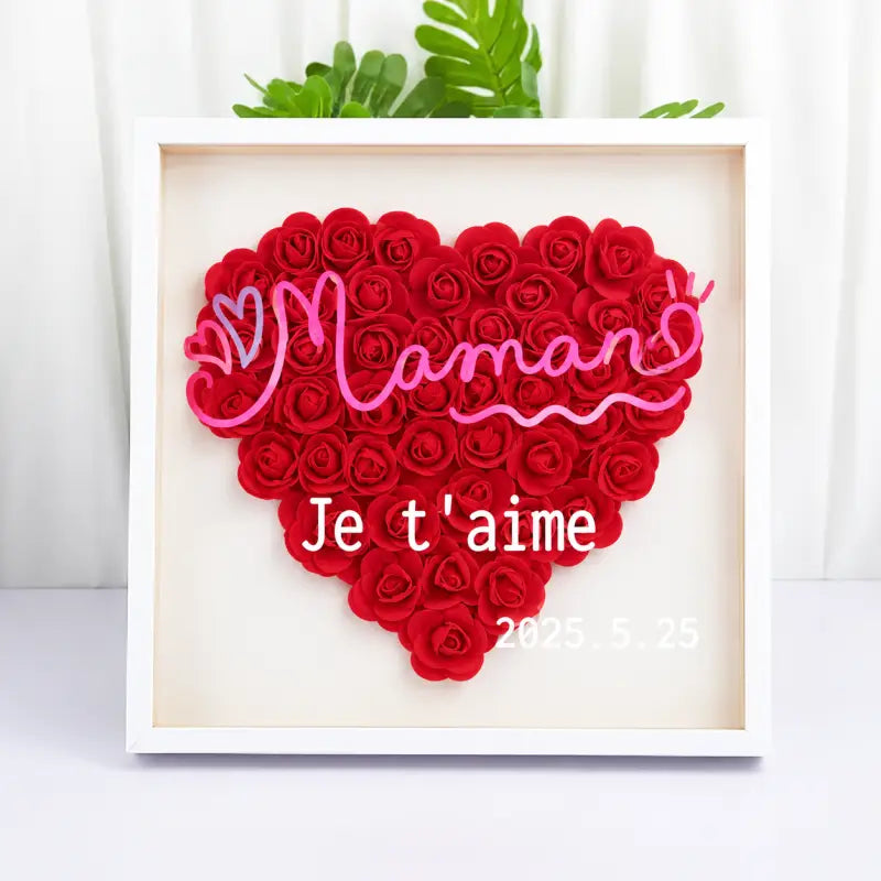 Boîte à Roses Personnalisée Cœur Texte et date Rouge