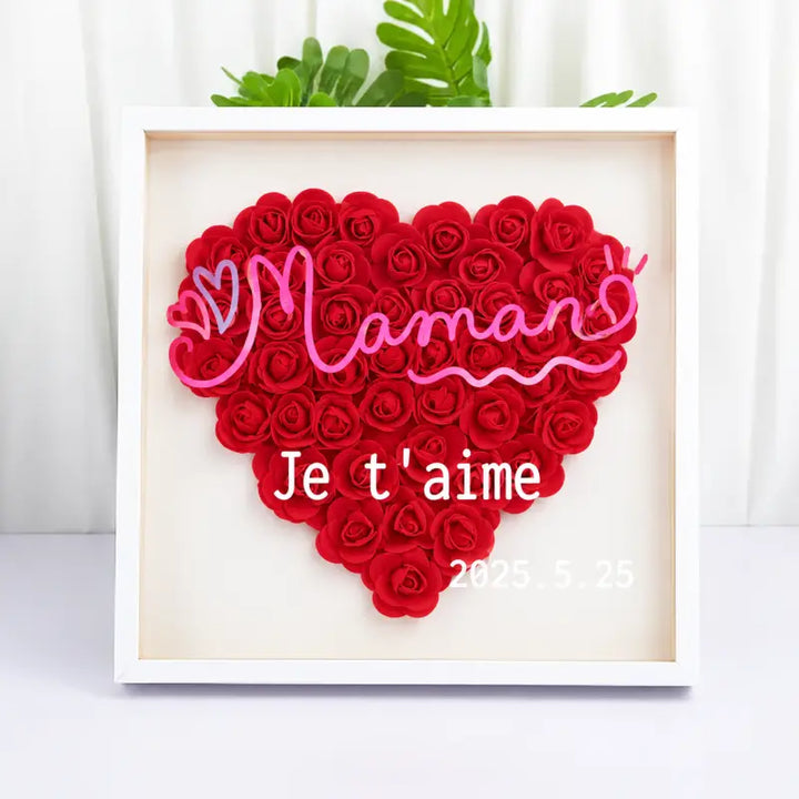 Boîte à Roses Personnalisée Cœur Texte et date Rouge
