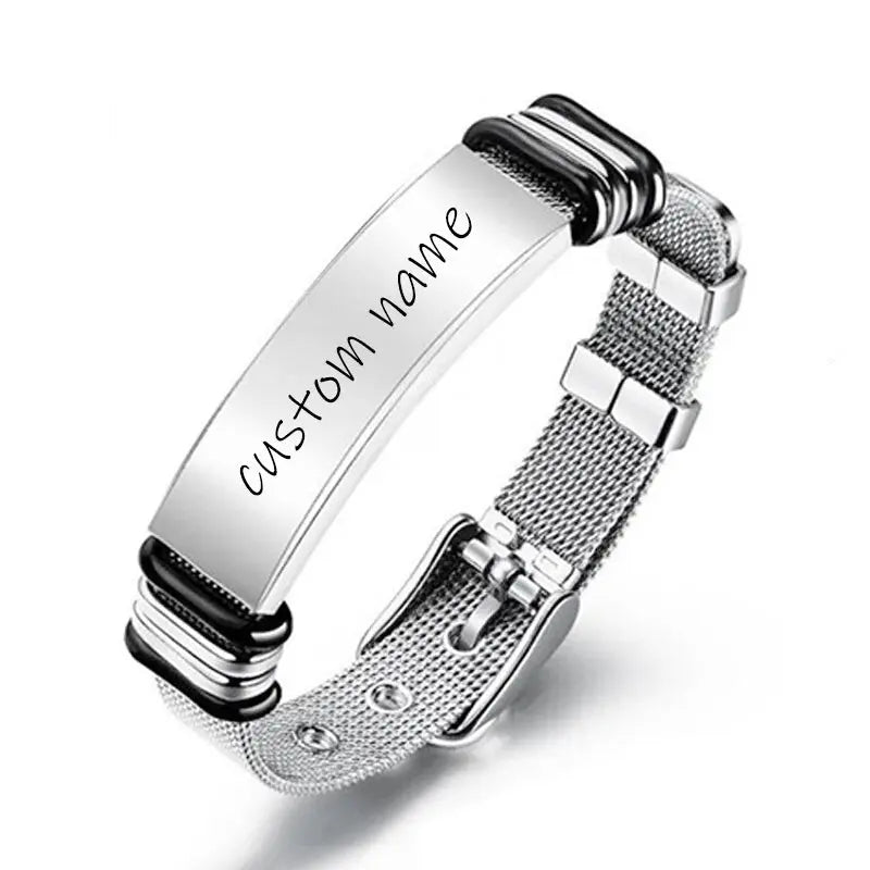 Bracelet Acier Homme Personnalisé Photo Argent Texte