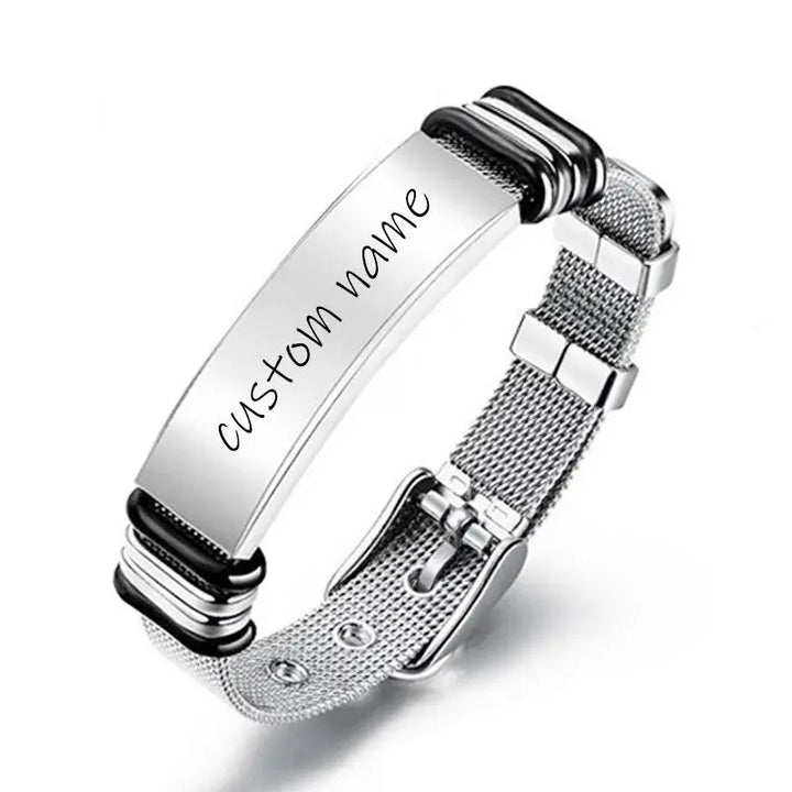 Bracelet Acier Homme Personnalisé Photo Argent Texte