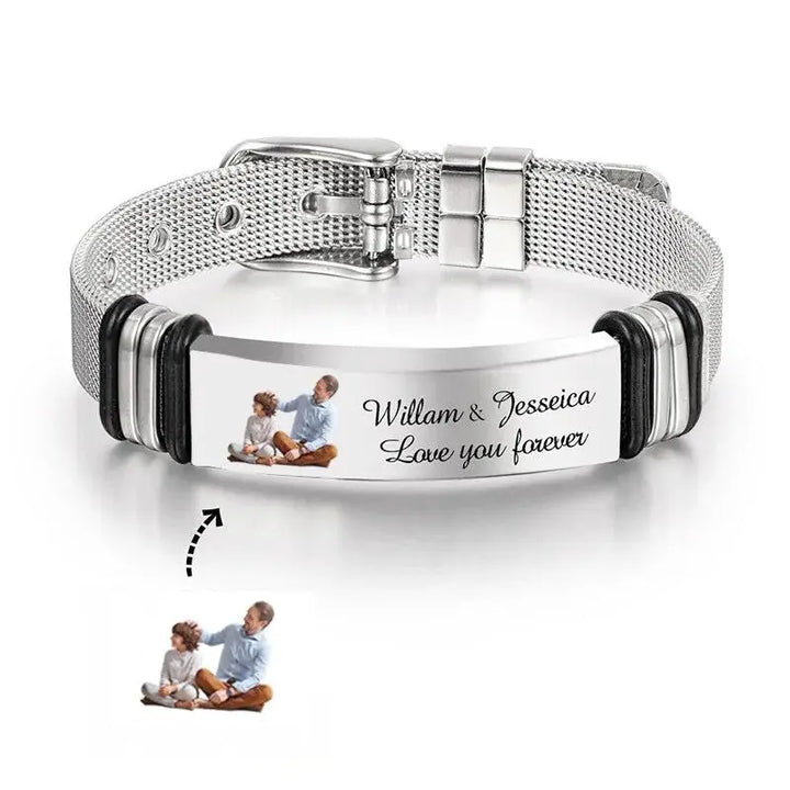 Bracelet Acier Homme Personnalisé Photo Argent Texte + Photo