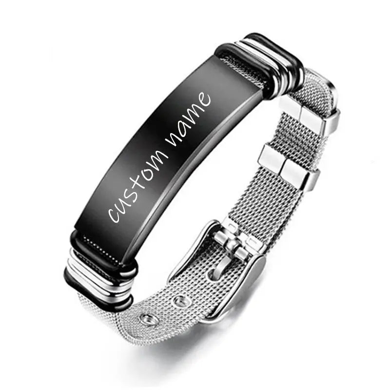 Bracelet Acier Homme Personnalisé Photo Noir Texte