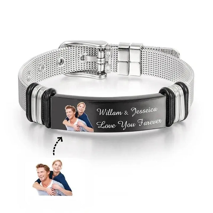 Bracelet Acier Homme Personnalisé Photo Noir Texte + Photo