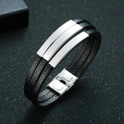 Bracelet Cuir Homme Personnalisé - Argent