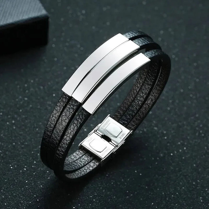 Bracelet Cuir Homme Personnalisé Argent