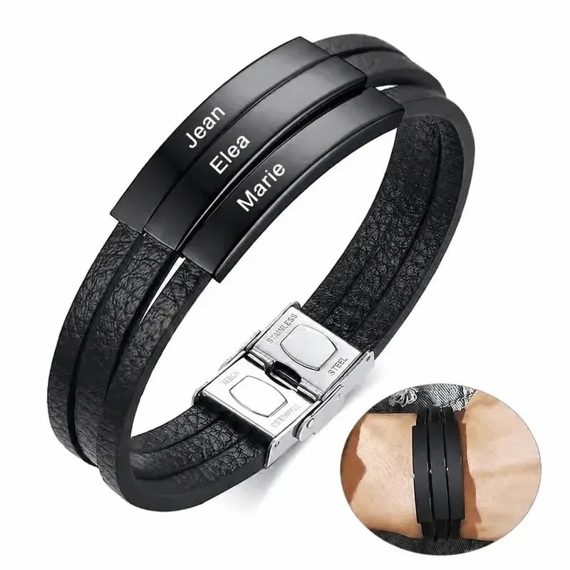 Bracelet Cuir Homme Personnalisé Noir