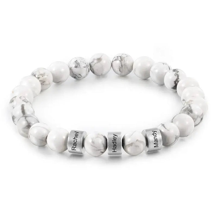 Bracelet Homme Prénom Famille Howlite blanche