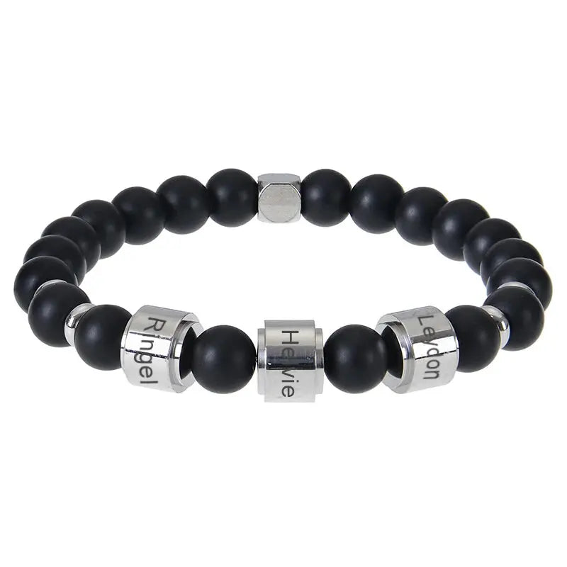 Bracelet Homme Prénom Famille Noir mat