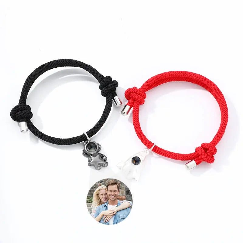 Bracelet Personnalisé Couple Cordon Noir et Argent