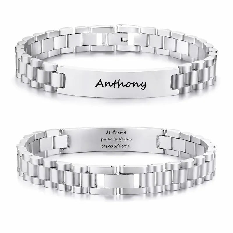 Bracelet Personnalisé Homme Acier Inoxydable Argent