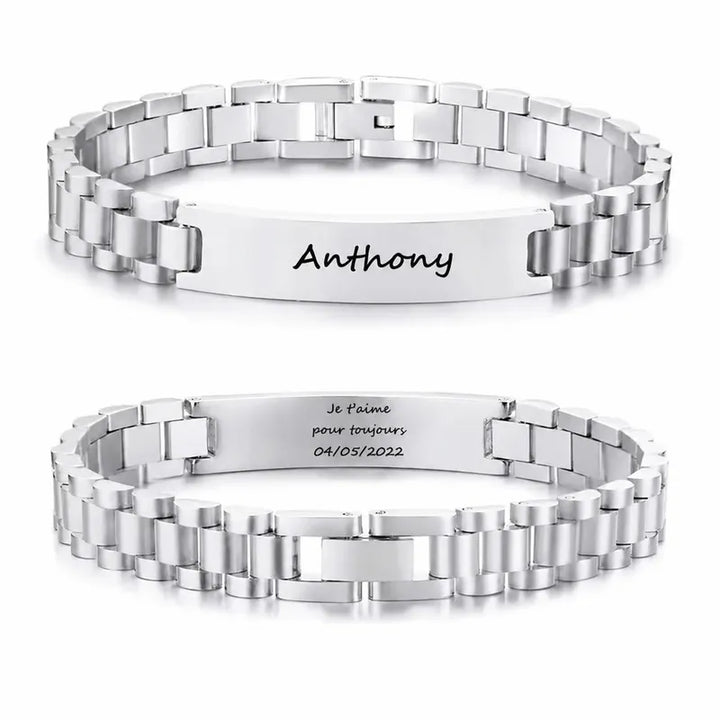 Bracelet Personnalisé Homme Acier Inoxydable Argent