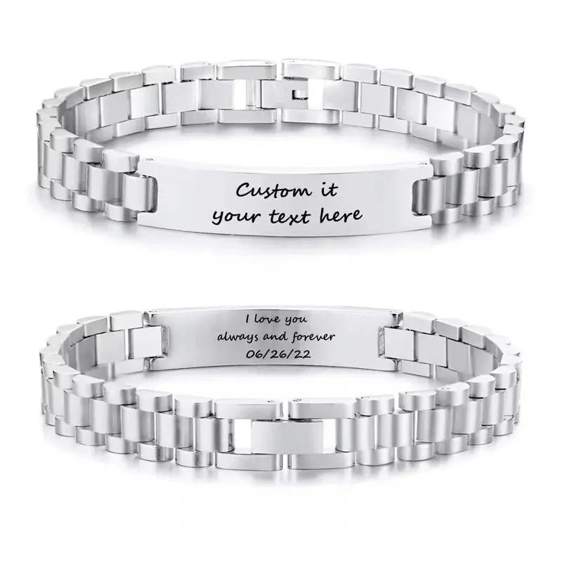 Bracelet Personnalisé Homme Acier Inoxydable Argent
