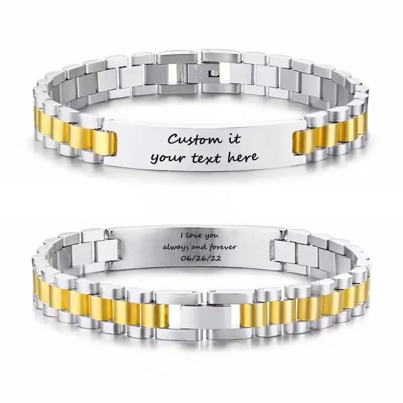 Bracelet Personnalisé Homme Acier Inoxydable Argent et Or