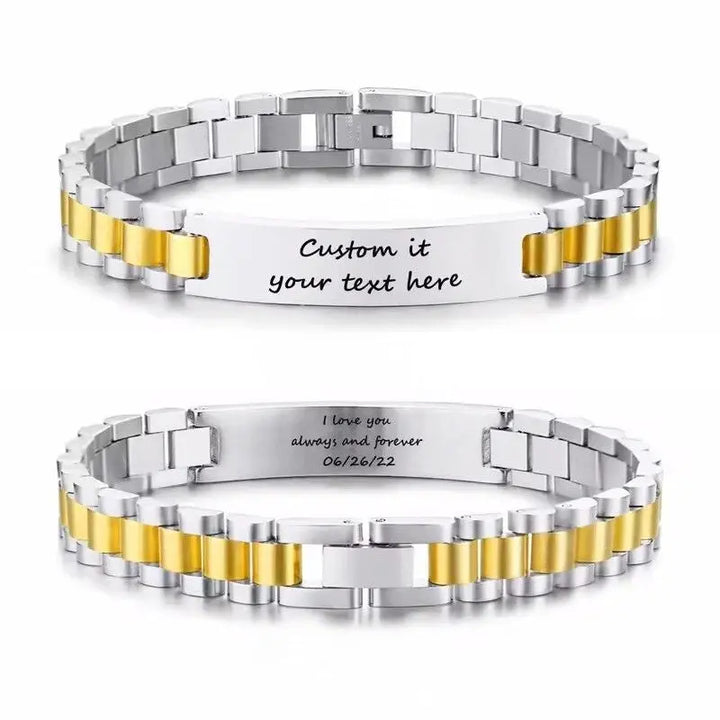 Bracelet Personnalisé Homme Acier Inoxydable Argent et Or