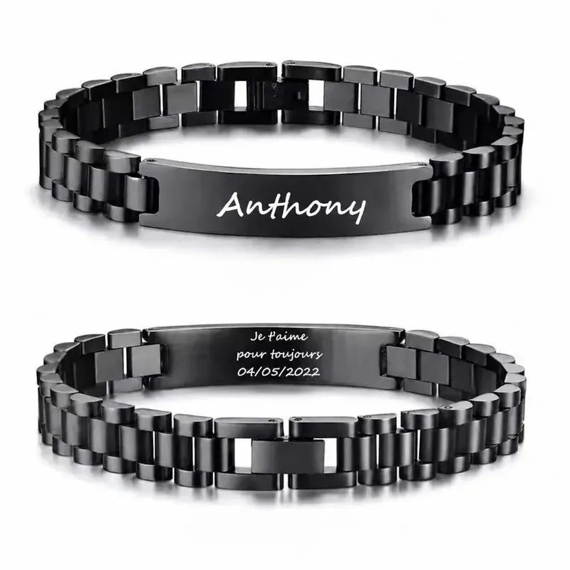 Bracelet Personnalisé Homme Acier Inoxydable Noir