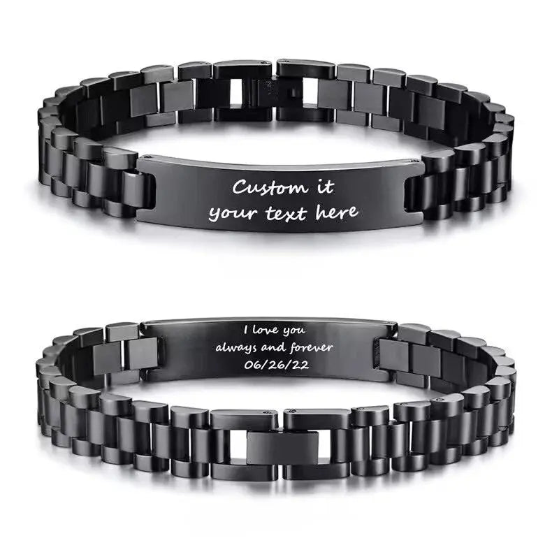 Bracelet Personnalisé Homme Acier Inoxydable Noir