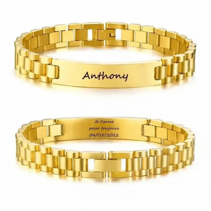Bracelet Personnalisé Homme Acier Inoxydable Or