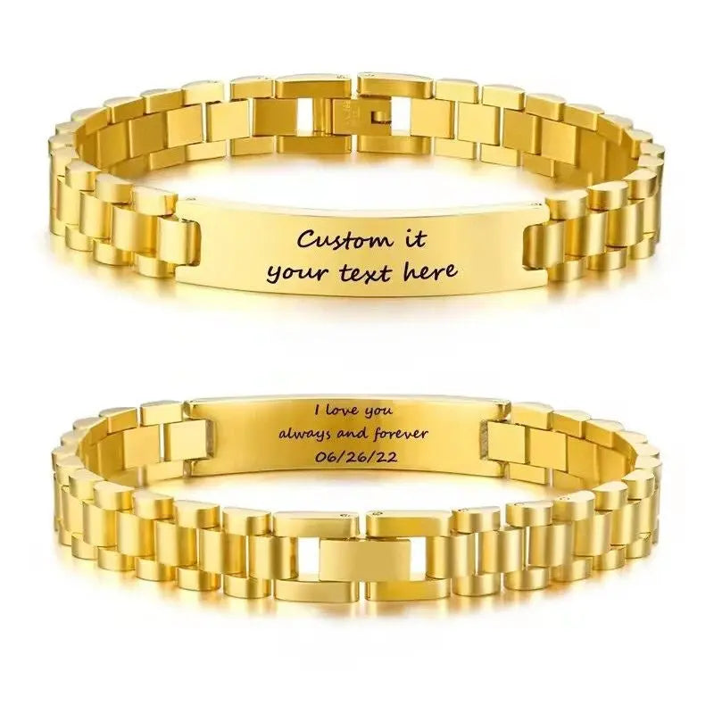 Bracelet Personnalisé Homme Acier Inoxydable Or