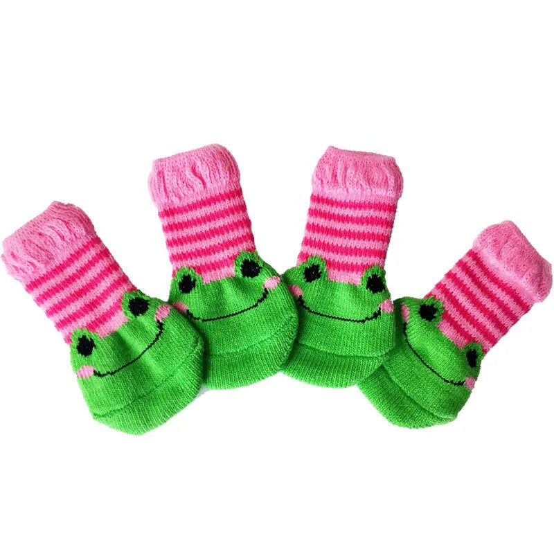Chaussettes Antidérapantes Chien Vert et rose