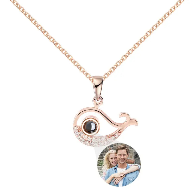 Collier Baleine Personnalisé Photo Or Rose